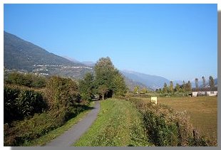 La striscia del Sentiero Valtellina che corre in direzione di Sondrio. Foto di M. Dei Cas